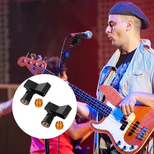 Vista 7 de 2 clips de micrófono, clip de montaje de micrófono ajustable, clip de soporte de micrófono, soporte de abrazadera de micrófono con adaptador macho