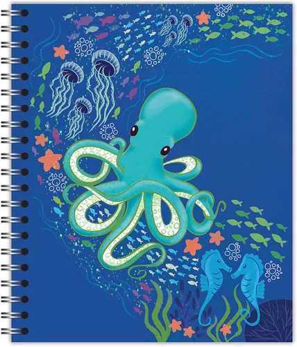 Vista 21 de Cuaderno pequeño de diseño encuadernado en espiral, diseño de puesta de sol en la playa, 9.75 x 7.5 pulgadas, 70 hojas, 100% reciclado, poages