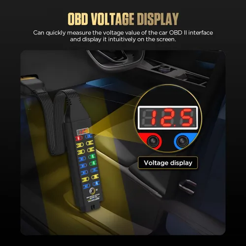 Vista 2 de Caja de ruptura OBD2, con pantalla de voltaje, indicador LED y detector de protocolo OBDII automotriz para detección