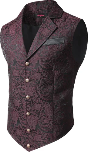 Vista 7 de VATPAVE Chaleco de traje victoriano para hombre, chaleco gótico steampunk Beige Negro