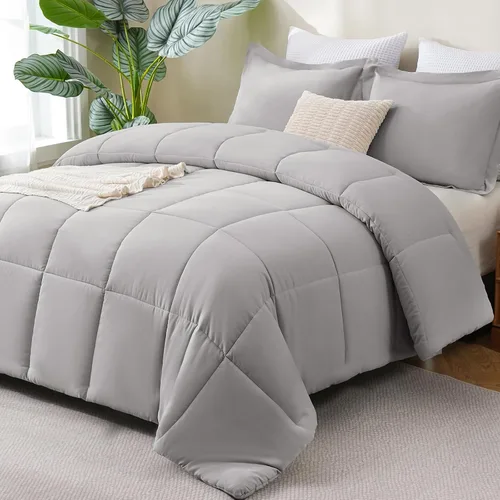 Vista 18 de CozyLux Juego de edredón Super King, juego de ropa de cama negro ceniza de 270GSM para todas las estaciones, juego de cama de 3 piezas cosidas
