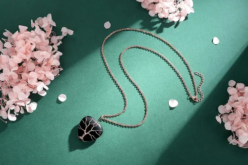 Vista 2 de Collar de cristal de cuarzo curativo para mujer, regalo del día de la madre, corazón de cuarzo, Obsidiana