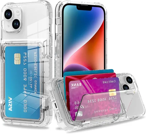 Vista 23 de Funda tipo cartera para iPhone 13 Pro Max con 3 ranuras para tarjetas de crédito, a prueba de golpes, híbrida, resistente, transparente Cubierta