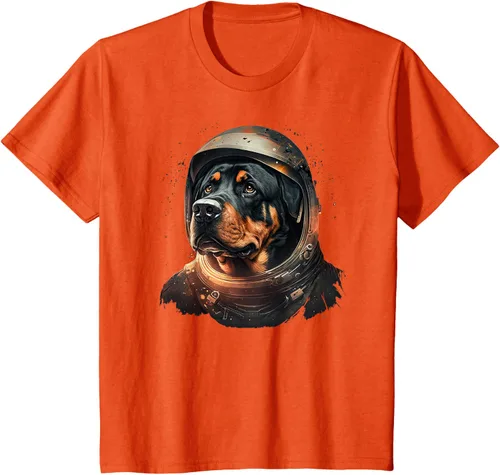 Vista 67 de Divertida camiseta Rottweiler con diseño de astronauta rottweiler en galaxia espacial, Negro