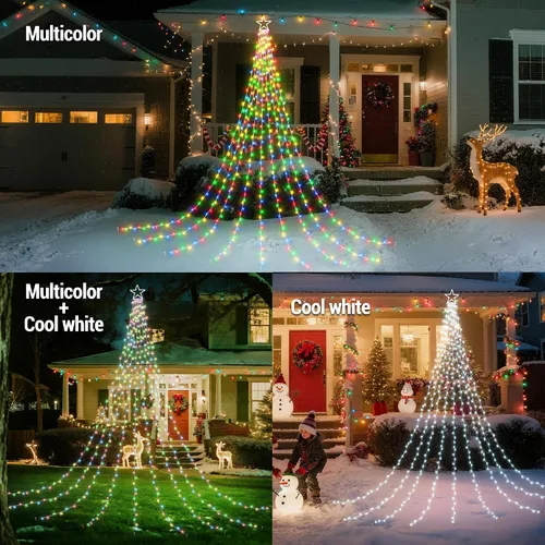 Vista 2 de Flacchi Luces de Navidad para Exteriores con Control Remoto - 16.7 Pies Luces de Decoración de Árbol en Cascada Luces de Cadena de Estrella