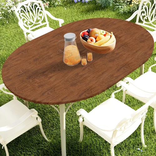 Vista 23 de Smiry Mantel redondo de pícnic, fundas de mesa elásticas impermeables para mesas de 18 a 24 pulgadas, manteles de vinilo con parte trasera
