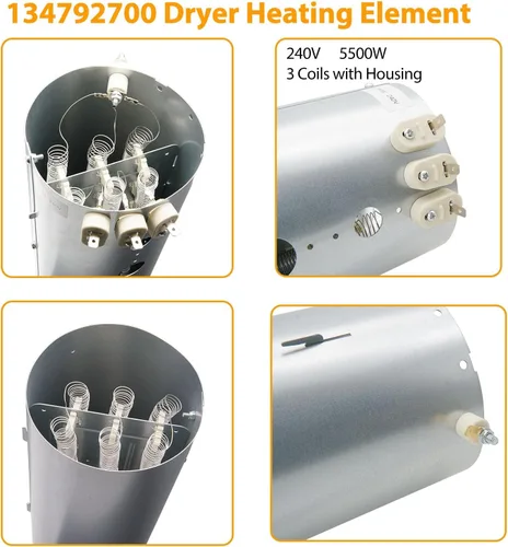 Vista 5 de Elemento calefactor de secadora 134792700, limitador térmico 137032600 y termostato 3204267 de SupHomie compatible con secadores Electrolux