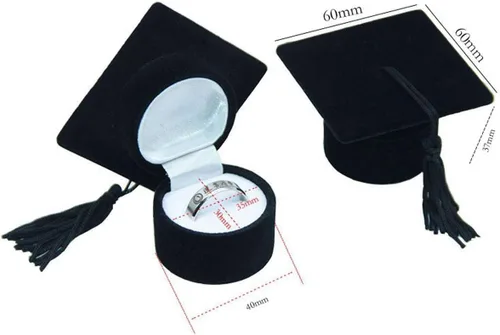 Vista 6 de Amosfun Caja de anillo con forma de sombrero de doctor, regalo de graduación, organizador creativo, caja de almacenamiento, soporte para anillo