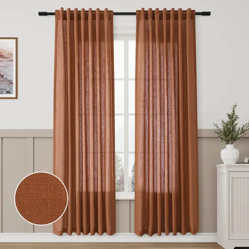 Vista 39 de Aersas Aqua Green Linen Curtains 84 Inches Long 2 Panels Set Back Tab Rod Pocket Living Room Curtain Farmhouse Rustic Light Filtering Hook Drapes