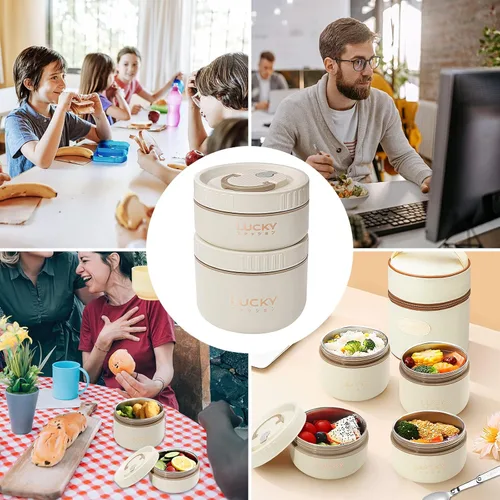 Vista 8 de Juego de contenedores de almuerzo portátiles aislados, caja Bento para adultos con bolsa de almuerzo aislada, 2 contenedores térmicos apilables