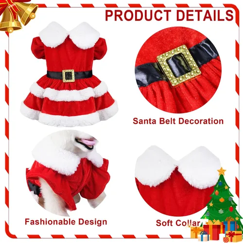 Vista 4 de GOYOSWA Vestido de Navidad para Gatos y Gatitas, Disfraz de Santa para Mascotas, Ropa Festiva de Navidad, Vestidos de Navidad para Gatitas y Gatos