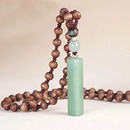 Vista 3 de Bluegoog - Colgante de piedra de jade verde natural para mujer con cordón de madera con cuentas verticales largas para disfraz o joyas