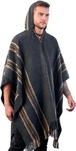 Vista 3 de Poncho con capucha de alpaca para hombre, cálido y suave, capa