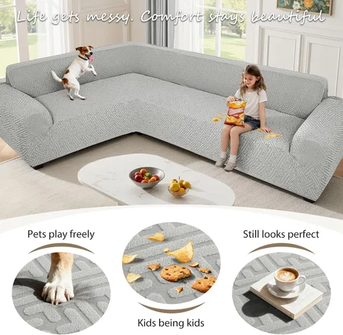 Vista 9 de Fundas para sofá seccional en forma de L de 1 pieza, fundas de esquina elásticas para sofá, funda de sofá antideslizante, lavable, fundas de sofá