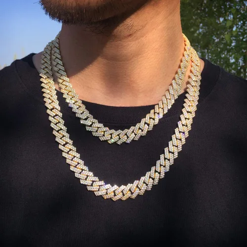 Vista 3 de Luxfine Cadena de eslabones cubanos de 0.472in, chapada en oro real de 14 quilates, hipoalergénica, joyería de hip hop, 5A+ con circonita cúbica