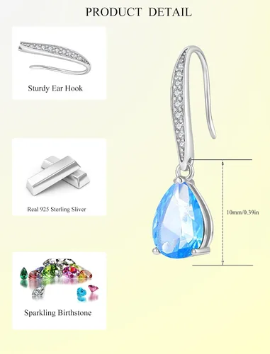 Vista 6 de JIWOY Women's Solitaire Earrings Sterling Silver Pear Shaped Brilliant Cut Birthstone Jewelry