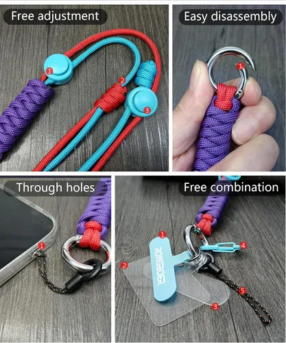 Vista 5 de Cordones para teléfono celular alrededor del cuello, cordón de muñeca para llaves, cordones para insignias de identificación, cordón ajustable