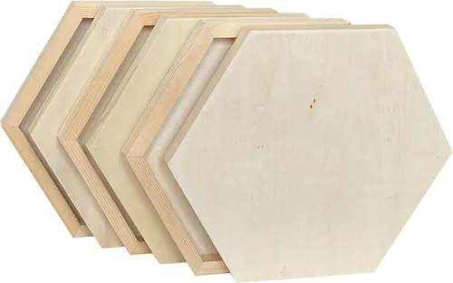 Vista 2 de Paneles de madera sin terminar para pintar, tableros con marco hexagonal de madera en blanco para manualidades y vertido de arte