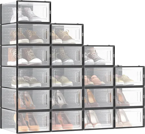 Vista 13 de SONGMICS Cajas de zapatos, paquete de 12 organizadores de almacenamiento de zapatos, cajas apilables de plástico transparente para armario, tenis