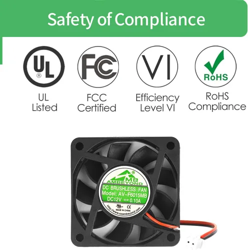 Vista 7 de 2.362 in por 2.362 in por 0.591 in 6015 12V DC 0.10A Rodamiento de bolas Ventilador de enfriamiento sin escobillas 2pin AV-F6015MB UL TUV