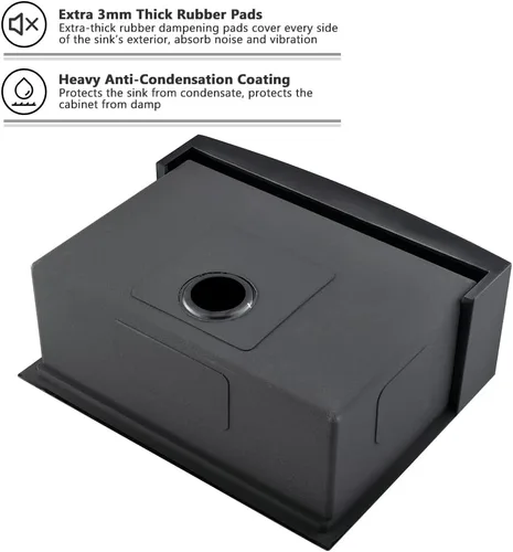 Vista 8 de Fregadero negro de 24 pulgadas para casa de campo, fregadero de cocina de 24 x 22 pulgadas con delantal frontal, acero inoxidable de calibre 16