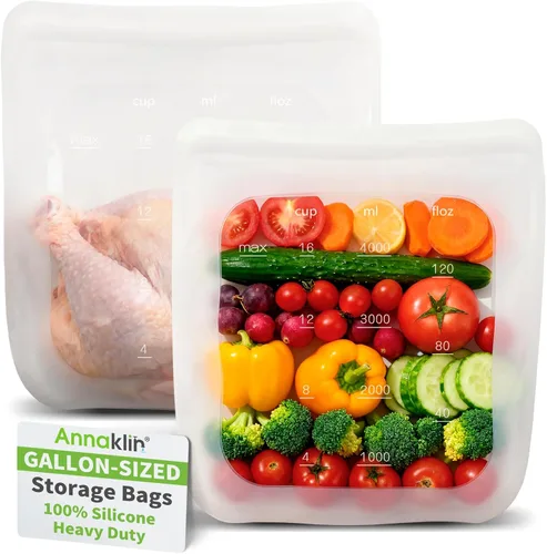 Vista 25 de Bolsas de Alimentos Reutilizables, Paquete de 12 Bolsas de Almacenamiento de Alimentos 100% Silicona que se Mantienen de Pie con Cierre Hermético
