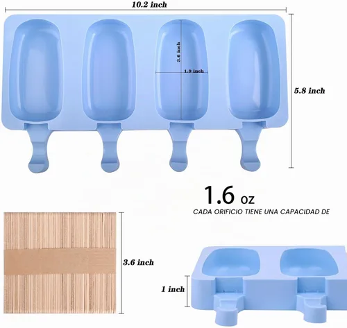 Vista 2 de WMKGG Juego de moldes de silicona para paletas, 2 piezas de moldes para helado con 50 palitos de madera para pastelitos, paletas de hielo, Azul