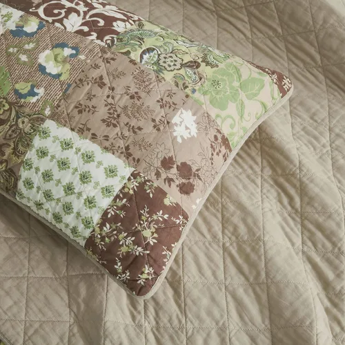 Vista 5 de Chezmoi Collection Leilani - Juego de edredón de algodón lavado bohemio de 3 piezas, tamaño Queen, ropa de cama acolchada bohemia marrón, gris topo