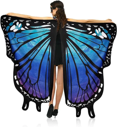 Vista 2 de BohoSM Alas de mariposa para mujeres y niñas, chal, alas de hada, accesorio de disfraz de Halloween