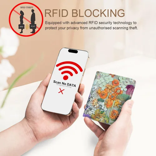 Vista 7 de APHISON Billetera para mujer, delgada y pequeña, para mujer, cartera RFID para mujer, de piel de microfibra de dibujos animados con soporte