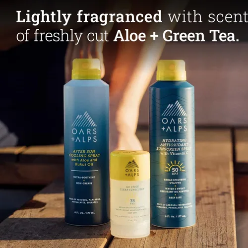 Vista 6 de Oars + Alps Spray After Sun Care con aloe vera, aceite de kukui y aroma de niacinamida y té verde para refrescar naturalmente la piel, hidratante