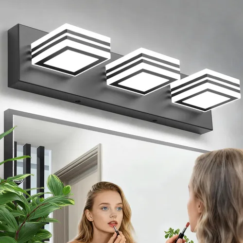 Vista 12 de SOLFART Lámparas LED para tocador de baño: 3 luces de níquel cepillado moderno acrílico para pared de baño sobre espejo de 20 pulgadas 5CCT Níquel