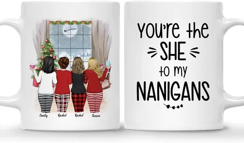 Vista 23 de Gossby Taza de café de Navidad personalizada para amigas, regalos de amistad personalizados para mujeres con diseño, nombre, regalos de mujer