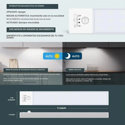 Vista 3 de Reoshine Iluminación para debajo del gabinete, 36 luces LED con sensor de movimiento recargable para interiores, luces de armario de 1500 mAh