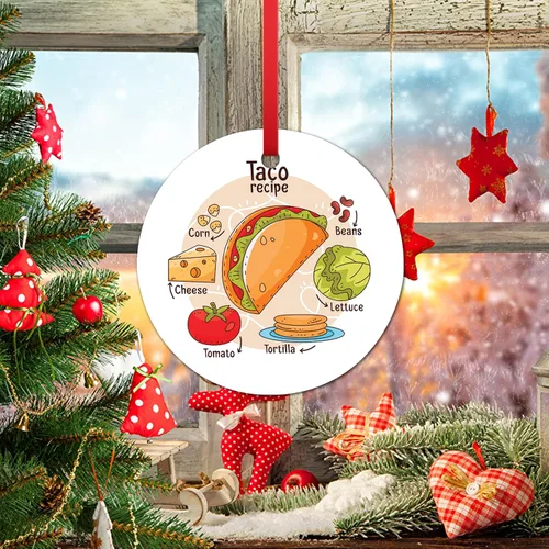 Vista 8 de Receta de tacos Adorno de Navidad Adorno colgante de tortilla Adorno de Navidad 2023 Regalo de Navidad Decoración de árbol de Navidad, adorno
