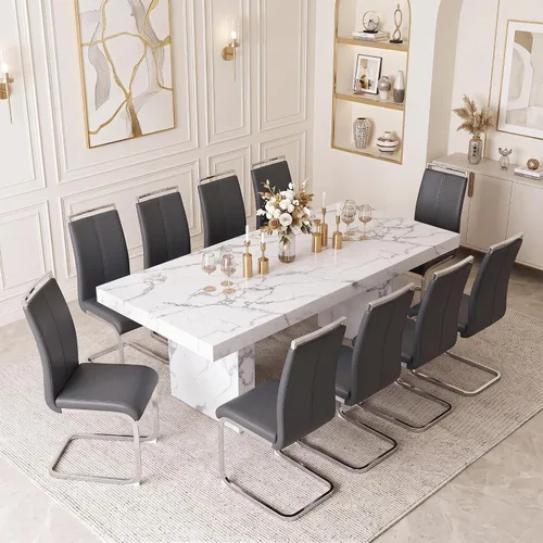 Vista 22 de gopop Juego de mesa de comedor de 7 piezas para 6, 63 pulgadas de mármol sintético