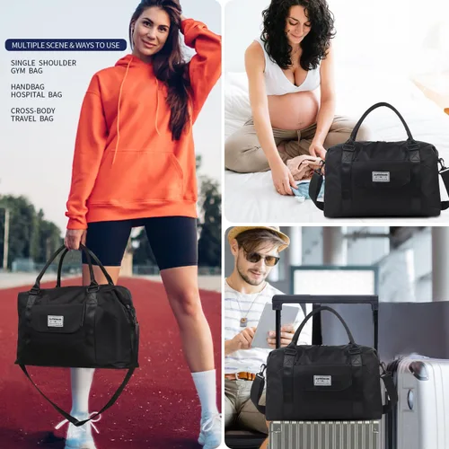 Vista 2 de SUPROMOMI Bolsa de lona de viaje, bolsa deportiva para gimnasio, bolsas de transporte para aviones, fin de semana de hombro con bolsillo húmedo