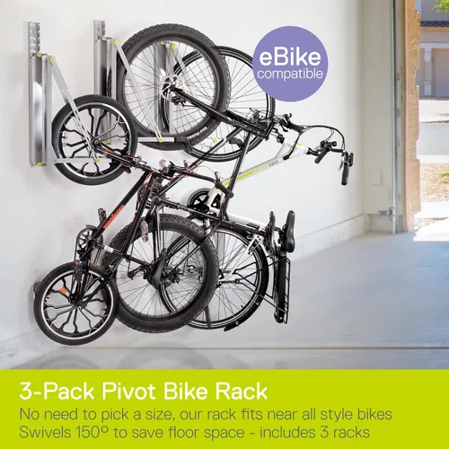 Vista 2 de Delta Cycle - Estante de almacenamiento para bicicletas Pivot – Soporte de pared para garaje giratorio para ahorrar espacio – No requiere elevación