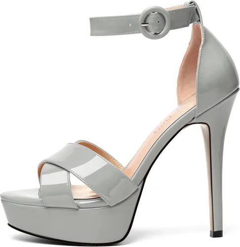 Vista 2 de MODENCOCO Sandalias de boda con correa de tobillo sexy para mujer, con plataforma y puntera abierta, tacón de aguja y tacón alto, zapatos de vestir