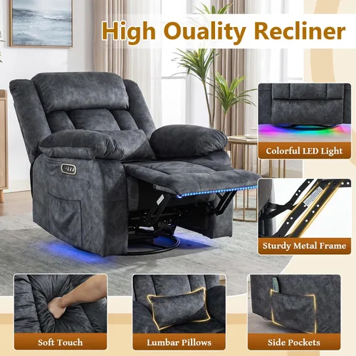 Vista 7 de Silla reclinable giratoria eléctrica, reclinable mecedora eléctrica de Gris