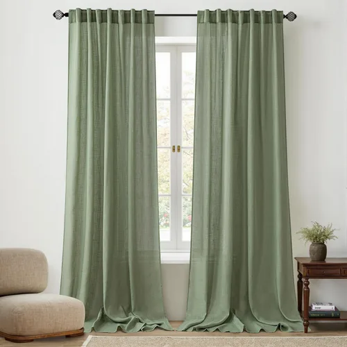 Vista 11 de MIULEE Cortinas de lino de 96 pulgadas de largo para sala de estar, 2 paneles, naranja quemado oxidado, bolsillo para cortinero, pestaña trasera