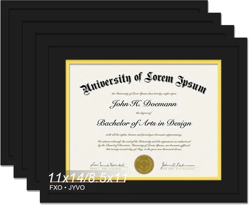 Vista 10 de Fxojyvo Marco de diploma negro 11x14, marco para documentos 8,5 x 11 con alfombrilla o 11 x 14 sin alfombrilla, marco para certificado