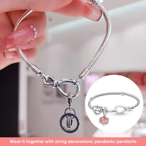 Vista 4 de LENDPLEX Pulsera de dijes para dijes, plata de ley S925 con cierre de corazón básico icónico de serpiente, pulsera de cadena de regalo para niñas