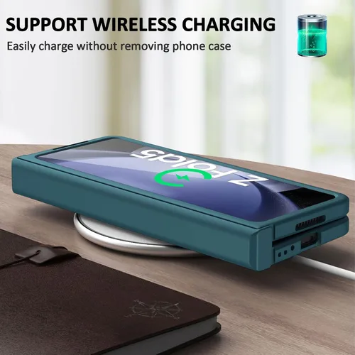 Vista 5 de Funda diseñada para Samsung Galaxy Z Fold 5 con protección de bisagra, funda rígida ultrafina de PC Fold 5 con protector de pantalla frontal, funda