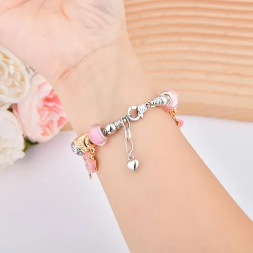 Vista 3 de Pulsera de dije para mujer, con cuentas de cristal y forma de corazón, plata de circonita cúbica, cadena de serpiente, pulsera de moda, joyería