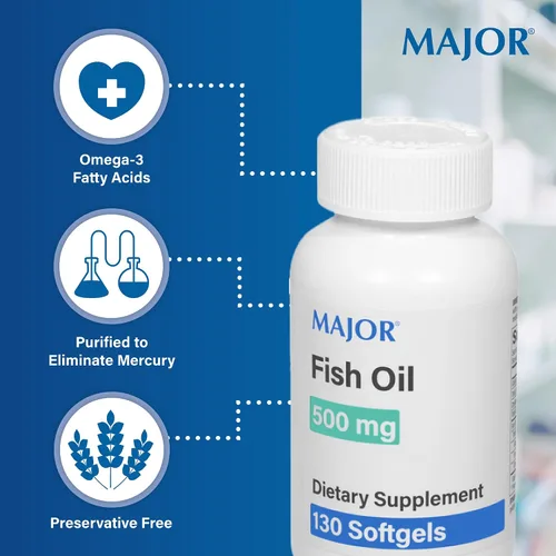 Vista 3 de MAJOR Aceite de pescado 500 mg cápsulas blandas - Suplemento de aceite de pescado omega-3 - Suplemento dietético - 130