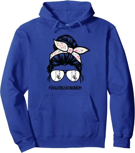 Vista 4 de Dogo Argentino dog mom messy bun hair glasses Dogo mama Pullover Hoodie Negro