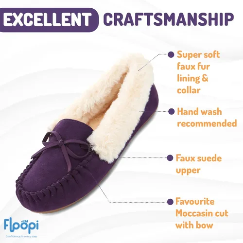 Vista 33 de Floopi Pantuflas para mujer, forro de piel sintética suave con espuma viscoelástica acogedora, pantuflas de casa para mujer con suela antideslizante