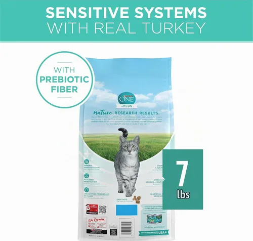 Vista 10 de Purina ONE Estómago sensible, piel sensible, alimento seco natural para gatos, fórmula +Plus para piel y estómago sensible, bolsa de 7 libras