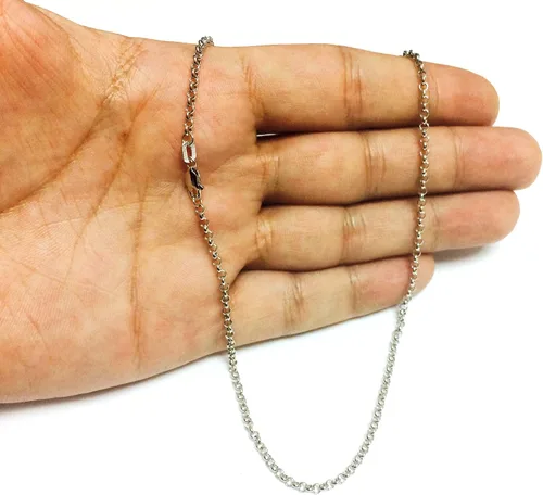 Vista 6 de Jewelry Affairs 14k White Gold Round Rolo Link Chain Necklace, 2.3mm